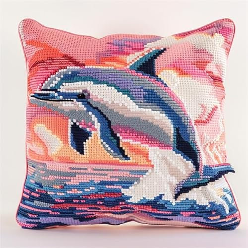 kitphoenix Knüpfkissen Zum Selber Knüpfen Knüpfen Set Knüpfteppiche Set Delfin 3D Handgemachte Geschenke Knüpfteppich für Kinder und Erwachsene Knüpfset 43cm X 43cm