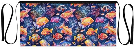 CHIFIGNO Kellnerschürze mit 3 Taschen für Damen und Herren, kurze Servierschürze, niedlich, halbe Schürze, Gartenarbeit, Floristenschürze, Aquarell-Korallen und Fisch-1, Einheitsgröße