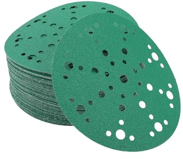 A ABSOPRO Sanding Discs 6 Inch 49 Hole 60 Grit Round Hook and Loop Sandpaper Aluminum Oxide Green 50pcs