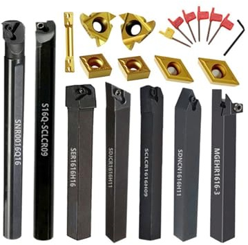 DAISHUJIE Set Drehmeißel 7 Sätze von 16 mm CNC-Drehwerkzeug-Bohrstangensatz mit Hartmetalleinsätzen for die kombinierte Metallbearbeitung(7Sets for AL Durable)