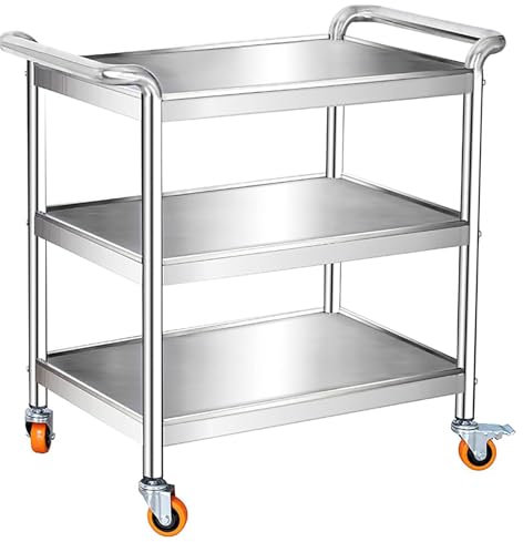 Stainless Steel Heavy Duty Utility Cart for Lab, Clinic, Kitchen - Commercial Grade Worktables Cart with Wheels for Salon, Restaurant, Home