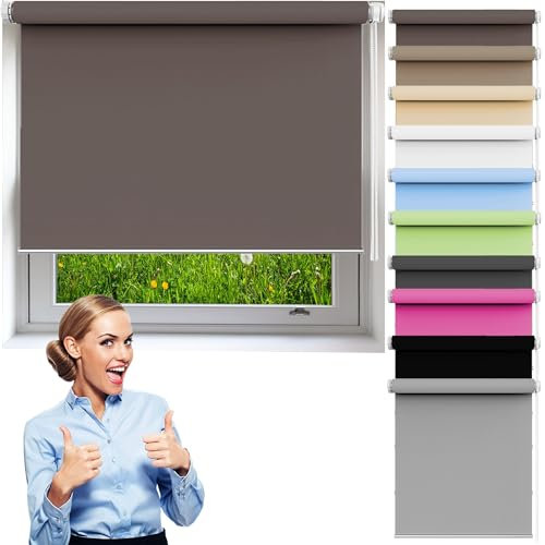 Verdunkelungsrollo Klemmfix 45 x 220 cm Hitzeschutz, Sichtschutz, Ohne Bohren Rollo Seitenzugrollo Verdunkelung für Fenster Und Tür, Khaki