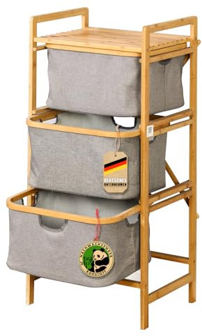 Floordirekt Wäschekorb, Bambus Wäschesammler mit 3 Fächern, Wäschekorb für Schmutzwäsche, Wäschesortierer aus Holz mit Wäschebox (Missouri)