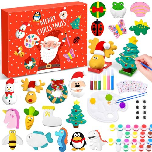 iZoeL Art Christmas Kids Craft Christmas Girls Painting Crafts Advent Calendar Kids Girls 2025 Art Advent Calendar Painting Coloring Plaster Daughter Son