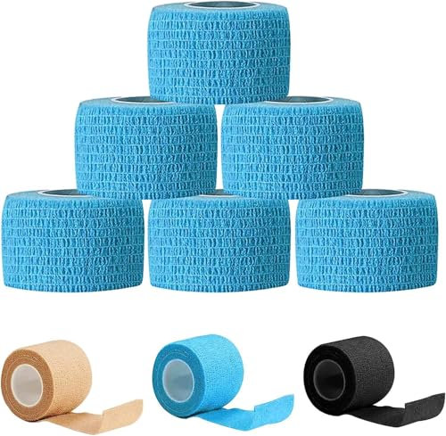 HTRTRR 6 rotoli di bendaggio autoadesivo elastico, nastro adesivo non tessuto, adatto per mani, piedi, ginocchia e braccia (blu, 2,5 cm x 4,5 m)
