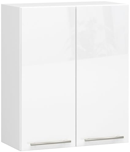 AKORD | Armoire de Cuisine Suspendue - Oliwia W60 | Meuble avec 2 Portes et 2 Étagères | Armoire de Rangement | 60x30x72 cm | Blanc | Blanc Brillant