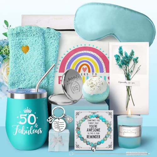 WULAIHO Geschenke zum 50. Geburtstag für Frauen, Glückliche Geschenke zum 50. Geburtstag für Ihre Freunde, Mutter, Ehefrau, Schwester, Kollegin, Trinkbecher-Geschenkset für 50-jährige Frauen im Jahr