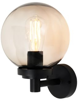 LITECRAFT Agio Outdoor Wall Light IP44 Lantern with Smoked Globe Shade - Black