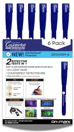 Dri Mark BioGuard Dual Test Counterfeit Money Detector Pen, UV Light Head Bonus Pack (6 Pack Dual Test)
