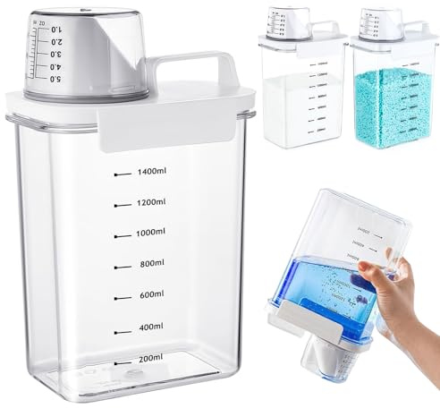 Waschmittel Aufbewahrung, 1800ml Luftdichter Waschmittelspender mit Messbecher, Waschpulver Aufbewahrung, Transparente Waschpulver Aufbewahrungsbox, für Waschmittel