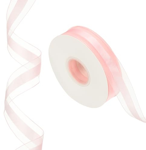 PATIKIL 50 Iarde x 1 Nastro a Righe, Nastro Rosa per Dolci Rotolo Nastro per Confezioni Regalo per Natalizie Artigianato Ghirlanda Compleanno Matrimonio Festival