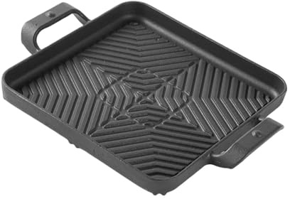SiaBiced Vassoio Barbecue in Ghisa Quadrata con Manici per Il Campeggio, 22x22 Cm