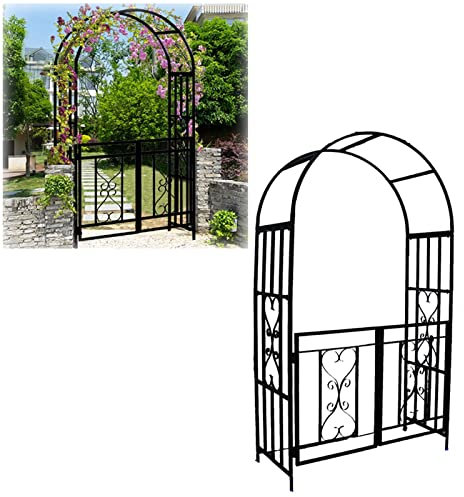 Arche de jardin en métal avec portail - Treillis pour plantes grimpantes - Résistant aux intempéries et robuste - Noir - 114 x 52 x 210 cm (L x l x H)