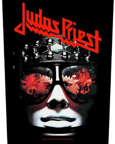 Halle 15 Clothes - Patch arrière pour votre veste – Band Judas Priest – Bent clair pour cuir, noir/rouge, 30cm (top) 27cm (bottom) 36cm (height)