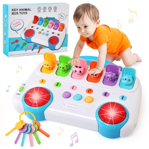 JoyPlus Musik Baby Spielzeug für 6 Monate, Pop up Baby Spielzeug mit Musik & Licht, Montessori Spielzeug für Frühe Entwicklung Ursache und Wirkung, Motorikspielzeug ab 6+ Monate für Jungen Mädchen