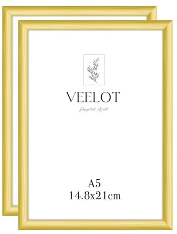 Veelot 2 x Photo Frame DIN A5 14.8 x 21 cm, Aluminium Metal, Gold, for 15 x 21 cm Small Frame, Certificates of Documents and Certificates, Wall Mount or Table Display