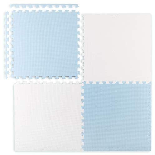 Ricokids Krabbelmatte Baby Puzzlematte Spielmatte Schaumstoffmatte rutschfest für Kinder 4 Teile 120 x 120 x 1 cm Weiß Blau
