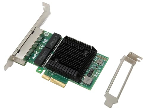 Denash Adaptador PCIe X4 de Alta Eficiencia Gigabit Ethernet Gigabit Ethernet Alta Eficiencia, Tarjeta de Red de 4 Puertos para Requisitos de Ancho de Banda, PC