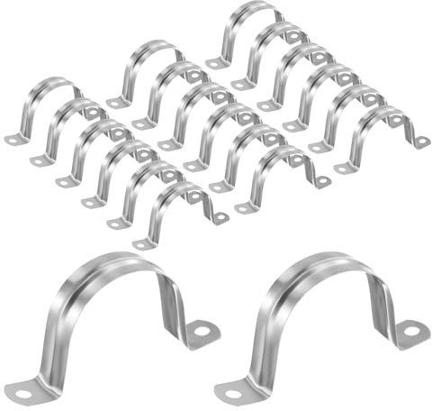 M METERXITY 20-Pack Conduit Clamps, 2 Stainless Steel Rigid Pipe Strap M50 U Bracket Pipe Clamps with 2 Holes for Plumbing/Conduit/Cables Installation, U-Tube Tension Clips