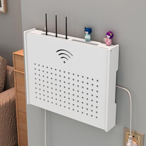 Nordivo Wandmontierter WiFi-Box-Verstecker, Wandregal Netzleiste Schutzbox, PVC Atmungsaktiver Organizer für Modem und Router, Router-Schrank für Büro und Zuhause(W42cm/16.5in-1)