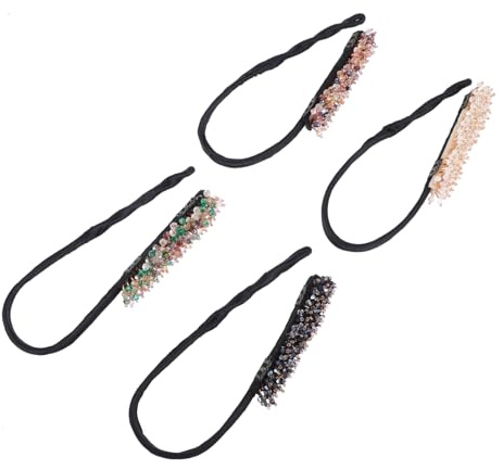 BAZEITFLOW 4pcs Rhinestone Hair Bun Makers Hair Bun Accessories Diy Shapers for Women Blue Mixed Pearl and Green Crystals Styling Tools for Updos and Everyday Use