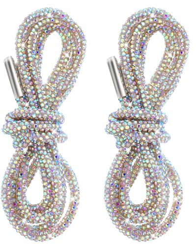 Bremorou Shoe Laces Rhinestone Glitter Bling Round Shoe Laces for Sneakers Sparkly Diamond Lace 47.2 Strings Women Teenagers Dancers for Parties Weddings Festivals(Rainbow)
