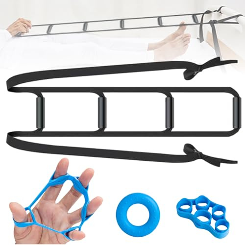 GBKDQQ Sängstege uppställningshjälp, repstege justerbar säng, uppresningshjälp, repstege med fingertränare för äldre, sjuka, funktionshindrade (med blå handtagsring + silikonfingermanschett)