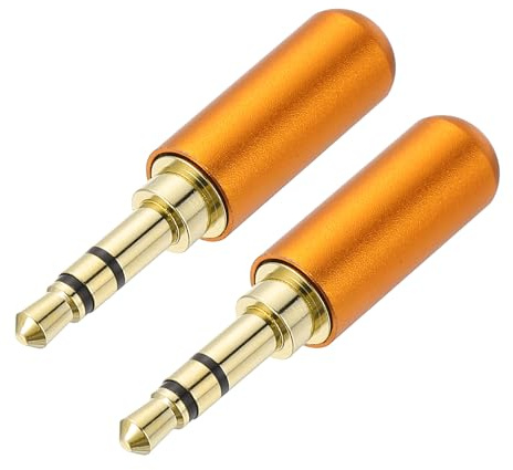 sourcing map 2Pcs 3.5mm Replacement Repair Plug Jack, 3 Pole Metal Stereo Male Plug 3.5mm Solder DIY Audio Cable Connector for Headphone Earphone Microphone Cable Repair, Orange