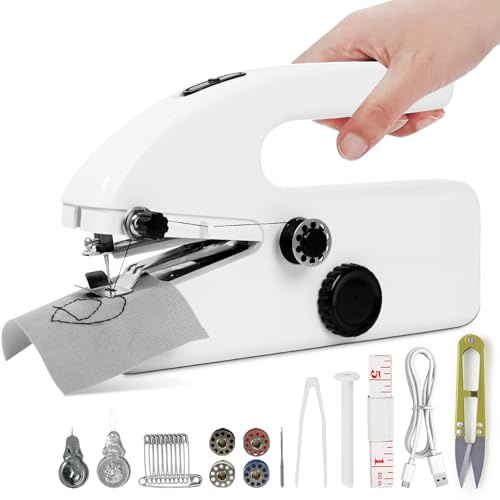 Mini Handnähmaschine Elektrisch - Tragbare Elektrische Nähmaschine mit Nähzubehör, 2 Modi, Einfach zu Bedienen, Leicht & Einfach für Anfänger - Ideal für Kleidung, Vorhänge, Handarbeiten, Reisen