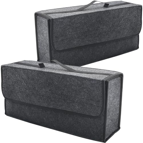 VAGCARS Organizer per bagagliaio auto, organizer per bagagliaio con coperchio, borsa pieghevole antiscivolo per attrezzi e declutter interno, adatto per tutti i veicoli (2 pezzo)
