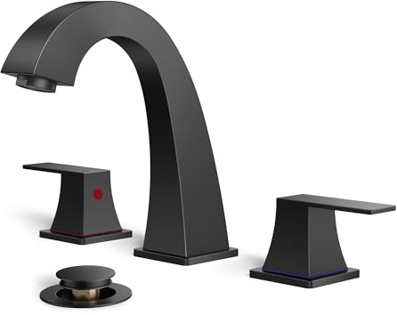 FORIOUS Bathroom Sink Faucet 3 Hole, Matte Black Bathroom Faucets for Vanity with Pop-up Drain and Supply Lines, Lead-Free 8 Inch Widespread Faucet for 3 Hole Sink