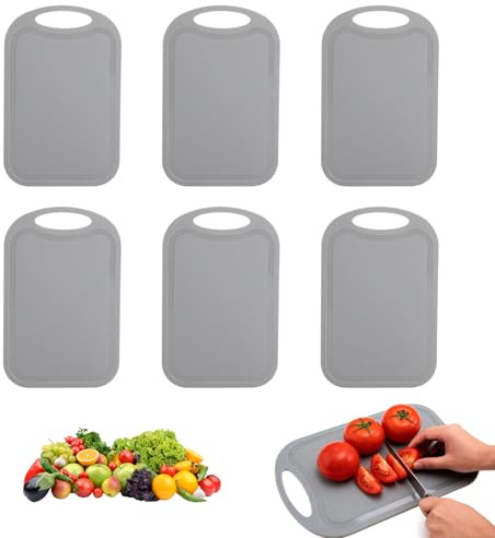 Lot de 6 mini planches à découper en plastique Compatibles avec les aliments et le lave-vaisselle Rainurées et peu encombrantes Idéales pour les légumes, la viande, le camping