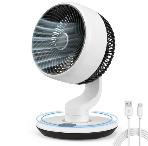 Rechargeable Desk Fan, 7800mAh Air Circulator Fan for Bedroom, Cool & Quiet | Battery Powered, 20dB Quiet, USB Plug In, 5 Speed Smart Desktop Fans & Strong Airflow, 120°Oscillating & 90°Rotation, Office
