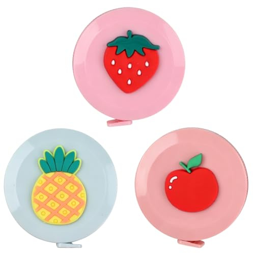Nivofu 3 Pezzi Metro a Nastro Retrattile 150 cm, Design Frutta, Metro Sarta Flessibile per Misurare Corpo, Cucito, Girovita e Perdita di Peso, Compatto 5.2 cm (Ananas, Fragola, Mela)