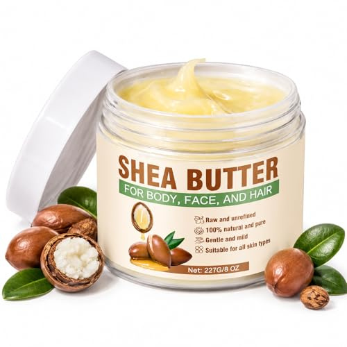 Bellifluous Burro di Karitè Puro, 227g Non Raffinato Burro di Karite per corpo, viso e capelli, Crema riparatrice e idratante con vitamine A, E e F