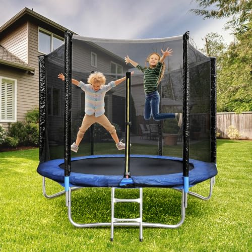 Trampolín de jardín con red de seguridad, certificación TÜV GS con escalera, resistente al agua, resistente a los rayos UV, regalo para niños y familias, 183 cm