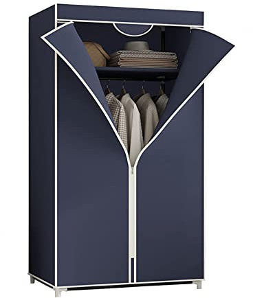 Bärbar tyggarderob med hyllor och hängande skena tyg garderob blå 150 x 55 x 45 cm – perfekt för förvaring av kläder och platsbesparande lösning