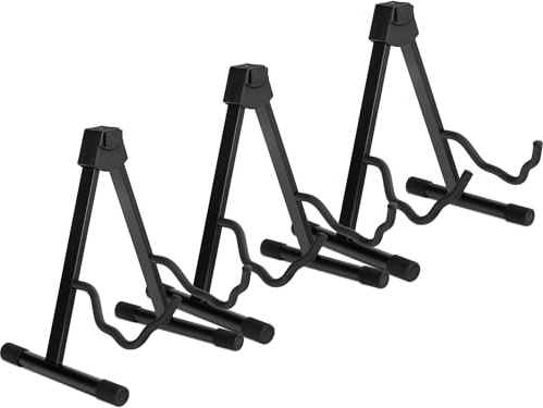 3er Set Classic Cantabile GS Kombi-Gitarrenständer (Universalständer, 3-fach verstellbar, Standfläche 32 x 29cm, gepolsterte Auflagefläche, Gummifüße) Schwarz