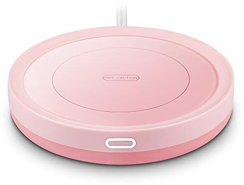 Smart Coffee Warmer, BESTINNKITS Auto On/Off Gravity-Induction Mug Warmer for Office Desk Use, Candle Wax Cup Warmer Heating Plate (Up to 131F/55C) (Pink)