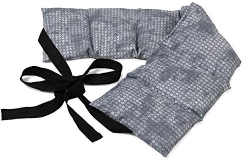 Coussin aux graines de lin à 7 compartiments avec sangles - 65x15 cm - Bouillotte sèche - utilisable à chaud au four et micro-ondes - Compresse froide - used look bleu-gris