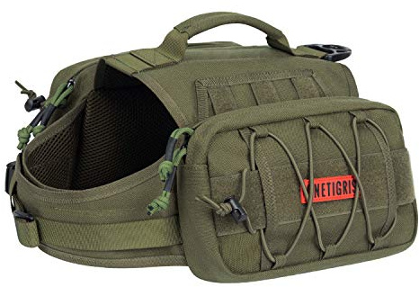ONETIGRIS Dog Backpack for Hiking Nylon Dog Harness Backpack with Side Pockets for Large Dog with 17-23.5 Neck Girth and 25-31 Chest Girth (Green, Medium)