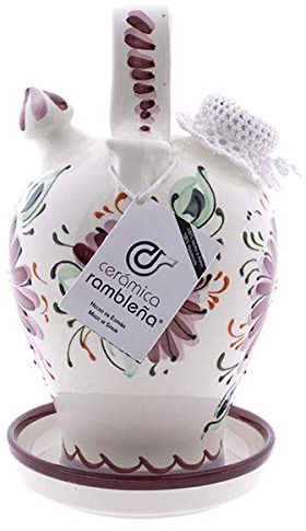 CERÁMICA RAMBLEÑA | Botijo de Barro decoración Guadiato de La Rambla (Córdoba) | Botijo Decorativo |100% Hecho a Mano | 3.5 litros | Eco | Accesorios incluidos