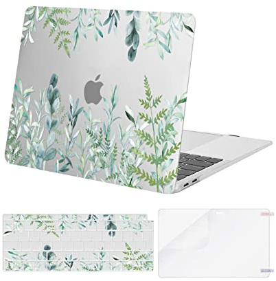 MOSISO Hülle Kompatibel mit MacBook Air 13 Zoll 2021 2020 2019 2018 A2337 M1 A2179 A1932 Retina Display mit Touch ID,Plastik Muster Hartschale&Tastaturschutz&Displayschutzfolie,Grüne Pflanzen
