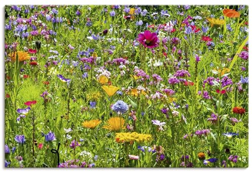 ARTLAND Wanddeko Leinwand Bilder Wandbild 90x60 cm Blumenbilder Blumenwiese Blüten Frühling Blumen Bunt U2KT
