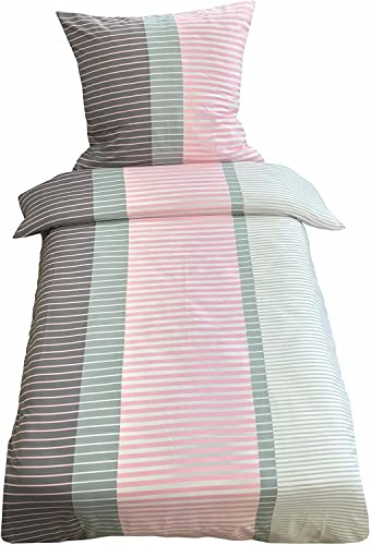 Leonado Vicenti Bettwäsche 4 TLG. 155x220 Microfaser Bettbezug Bettwaren Rosa Grau Gestreift