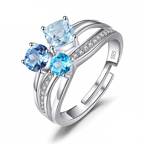 XJruixi JewelryPalace Infinity Echter Sky London Blue Topaz Ring 925 Sterling Silber offen verstellbar 3 Stein Versprechensringe für Damen