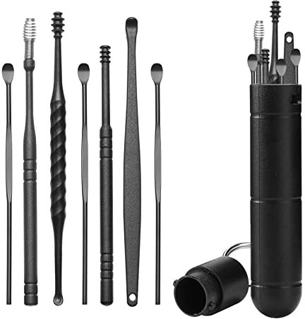 7Piezas Limpiador de Oídos, Acero Inoxidable Ear Cleaner Kit de Limpieza para Oídos Ear Wax Removal Removedor de Cera de Oído con Caja de Almacenamiento Adecuado Para NiñOs, Adolescentes Y Adultos