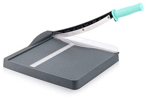 Paper Cutter, Paper Trimmer with Safety Guard, 12 Cut Length Paper Slicer with 16 Sheet Capacity Paper Cutting Board,Guillotine Paper Cutters and Trimmers for Cardstock Cardboard Vinyl (Gray)