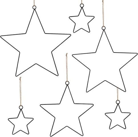 6 Pezzi Stella Natale, SILARLAIT 1PZ 30/25/20cm & 3PZ 10cm Stelle Decorative Natalizie in Ferro con 5m Corda Juta, Stella Decorazioni Natalizie Fai da Te, Decorazioni Interno per Finestra Porta Tavolo