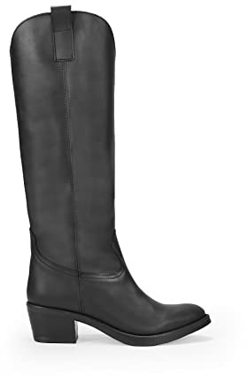 BOSANOVA Botas Cowboy de caña Alta confeccionadas en Piel con Ligero tacón de Madera y de Goma de 5 centímetros. con Forro de Piel. Calzado para Mujer Negro 41